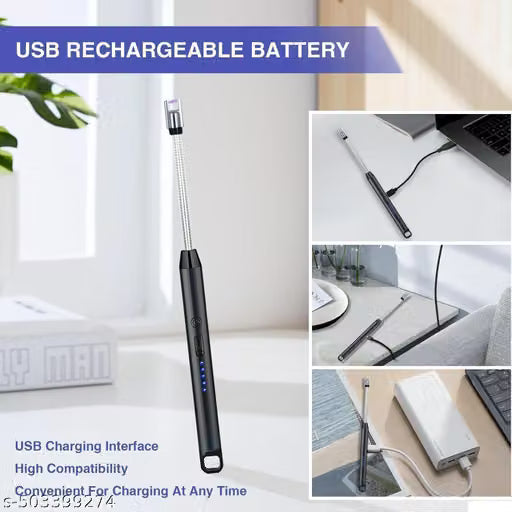 USB Plasma Rechargeable Electric Gas Lighter for Kitchen, Pooja Room, Candles, BBQ, Multi Purpose - 360 Degree Flexible & Windproof (Pack of 1)