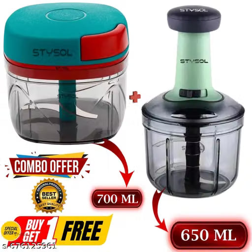 Stysol Chopper Combo Pack 700ML + 650ML Combo of Standard Handy Pro Dori Chopper (700 ml) and Compact Push Chopper (650 ml) chopper combo set | chopper combo offers