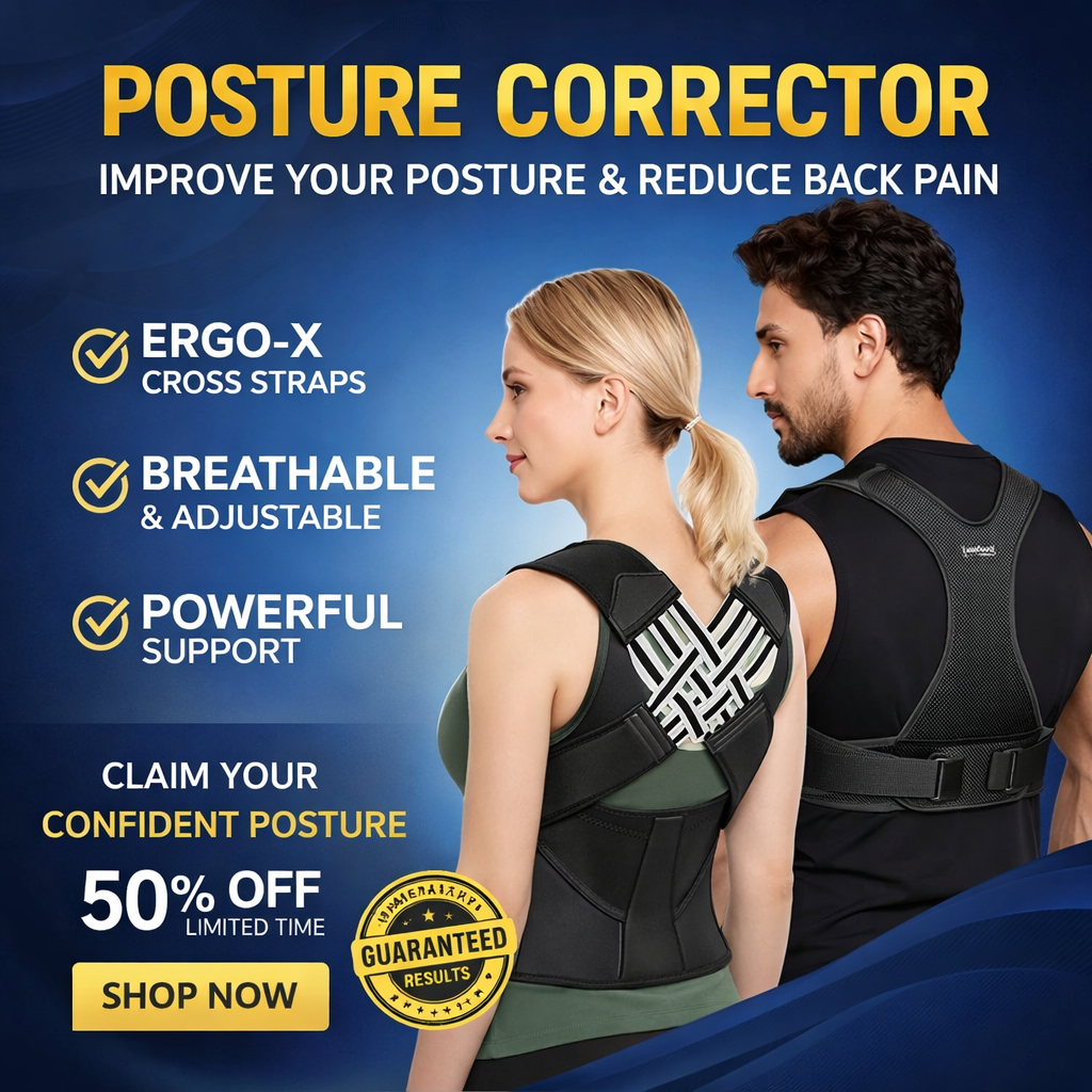 Premium Posture Corrector for Men & Women – Adjustable Back Brace with Lumbar Support & Ergo-X Cross Straps for Upper and Lower Back Pain Relief, Breathable Spine Alignment Belt