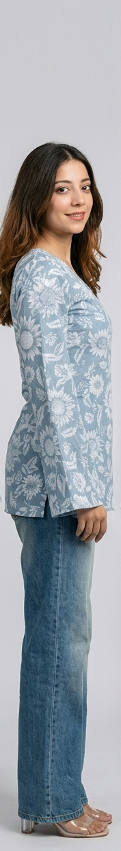 Stylish Sky Blue Floral Printed Bell Sleeve Kurti for Women | Casual & Party Wear