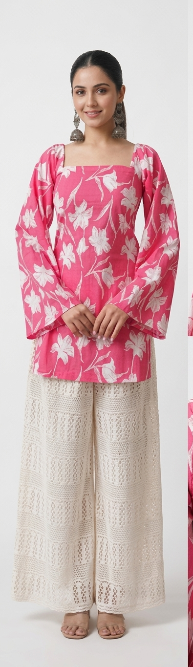 Trendy Floral Print Square Neck Western Top
