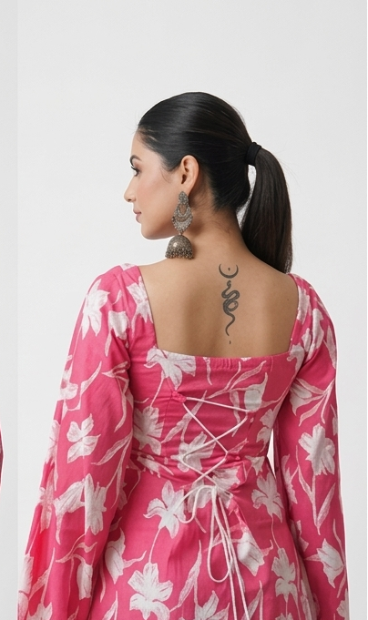 Trendy Floral Print Square Neck Western Top