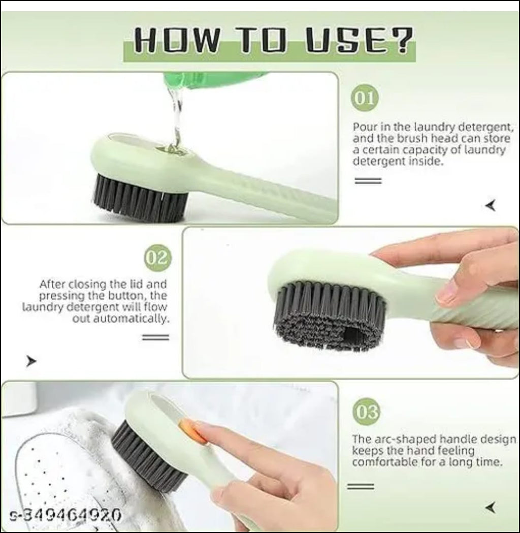 Soap Dispensing Cleaning Brush with Handle | Multi-Purpose Scrub Brush for Shoes, Clothes, Kitchen
