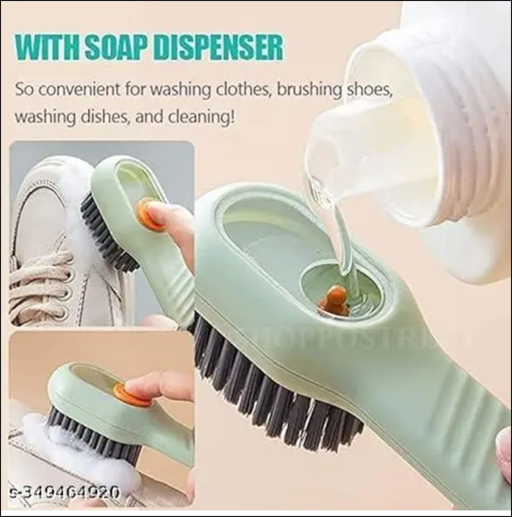 Soap Dispensing Cleaning Brush with Handle | Multi-Purpose Scrub Brush for Shoes, Clothes, Kitchen