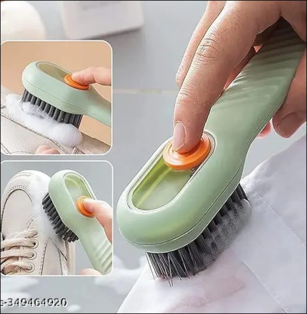 Soap Dispensing Cleaning Brush with Handle | Multi-Purpose Scrub Brush for Shoes, Clothes, Kitchen