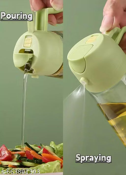 500ml, 2 in 1 Olive Oil Sprayer and Oil Dispenser Bottle for Kitchen, Glass Oil Bottle with Premium Nozzle, Oil Sprayer for Fryer, Salad, BBQ, Roasting 500ml (Pack of 1piece, multi colour)