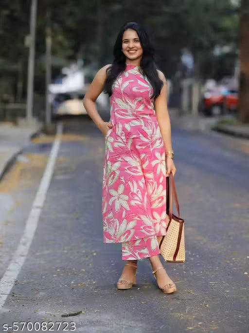 Jiraat Floral Printed Straight Kurta With Pocket and Palazzos