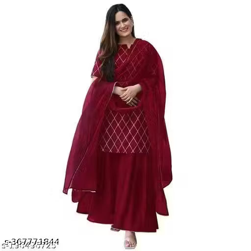 Eshanay Fashion Women's Beautiful Rayon Printed Round Neck Kurta And Sharara With Net Dupatta Set