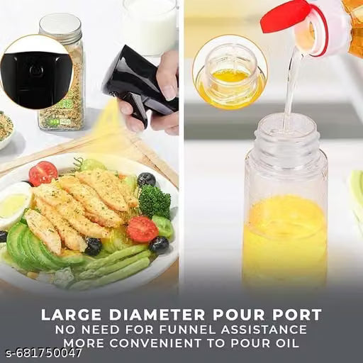 Square Shape Glass 500 Ml Oil Dispenser-2 and 210 ml Olive Oil Vinegar Round Sprayer-1,Oil Brush-Spatula Combo-1(Multicolour),Funnel-1 (Multicolour)||Packing In Item 5||