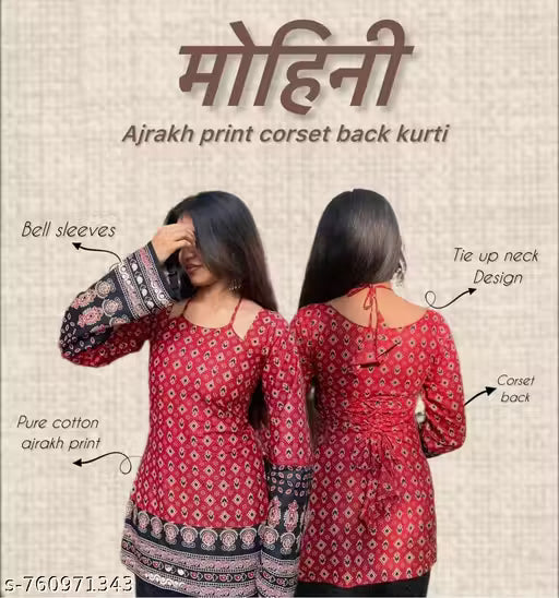 Ajrakh print latest cotton trendy corset back kurti