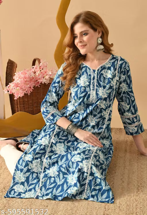 KALI BLUE OFF WHITE STRAIGHT KURTA