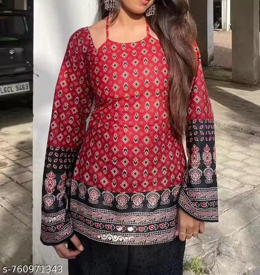 Ajrakh print latest cotton trendy corset back kurti