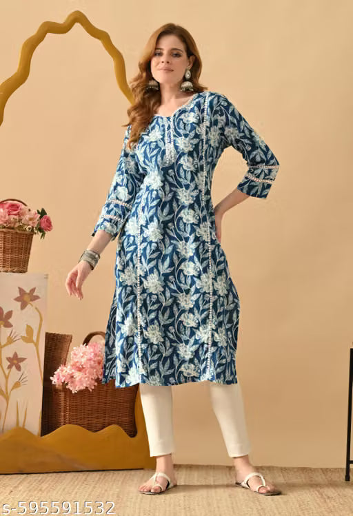 KALI BLUE OFF WHITE STRAIGHT KURTA