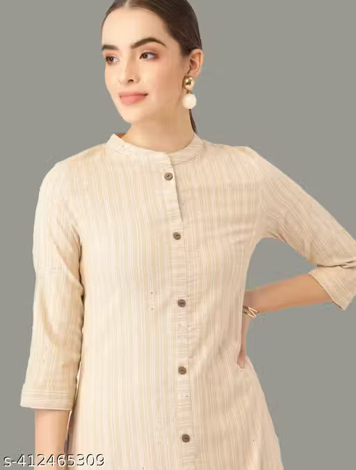 Maadwara Women Beige Cotton Striped Kurta With Palazzos
