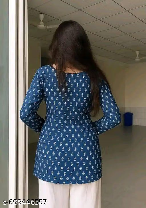 Latest Blue Short kurti For women Designer Sweetheart Neckline Rayon Kurti For Girls